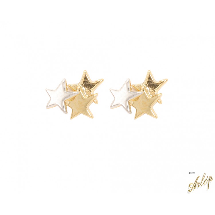 Topos 3 estrellas con cinco puntas irregulares en oro amarillo y blanco de 18 kts.