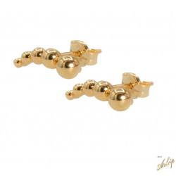 Aretes 5 esferas en disminución tipo ear climber en oro amarillo de 18 kts.