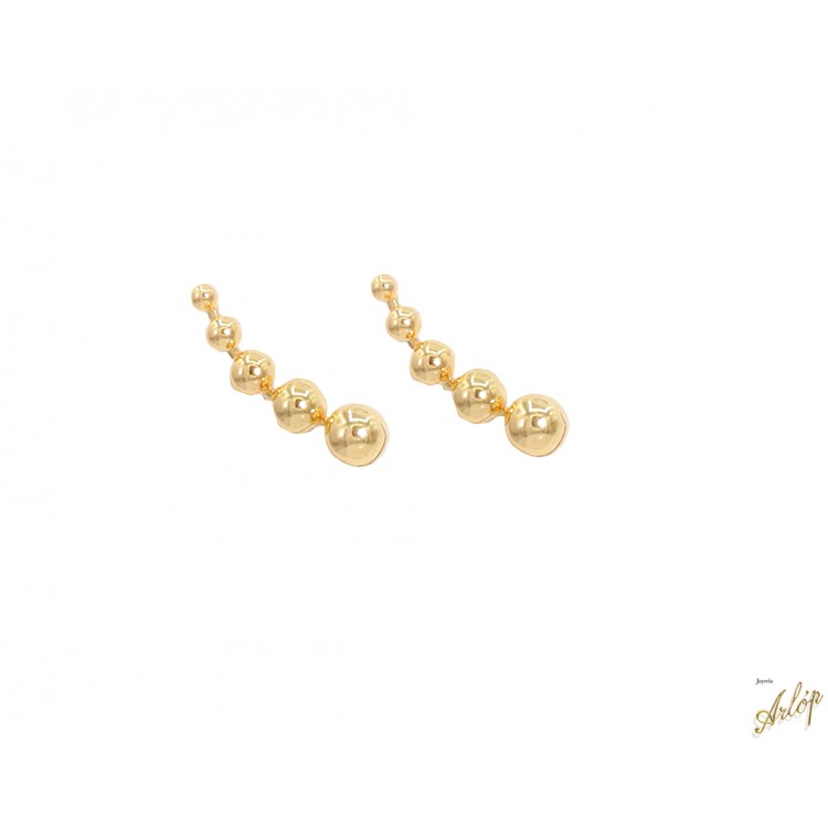 Aretes 5 esferas en disminución tipo ear climber en oro amarillo de 18 kts.